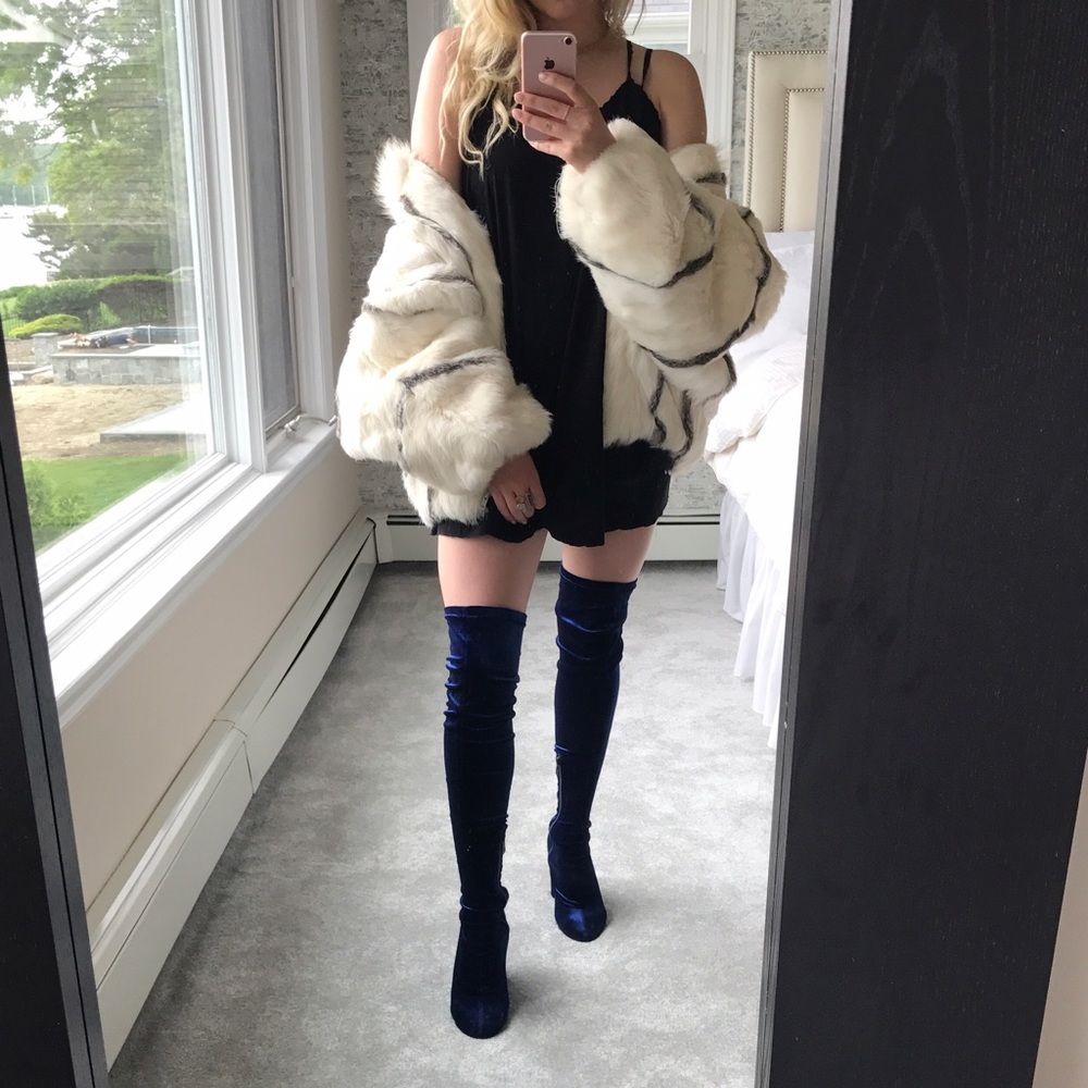 Navy Velvet Thigh Highs