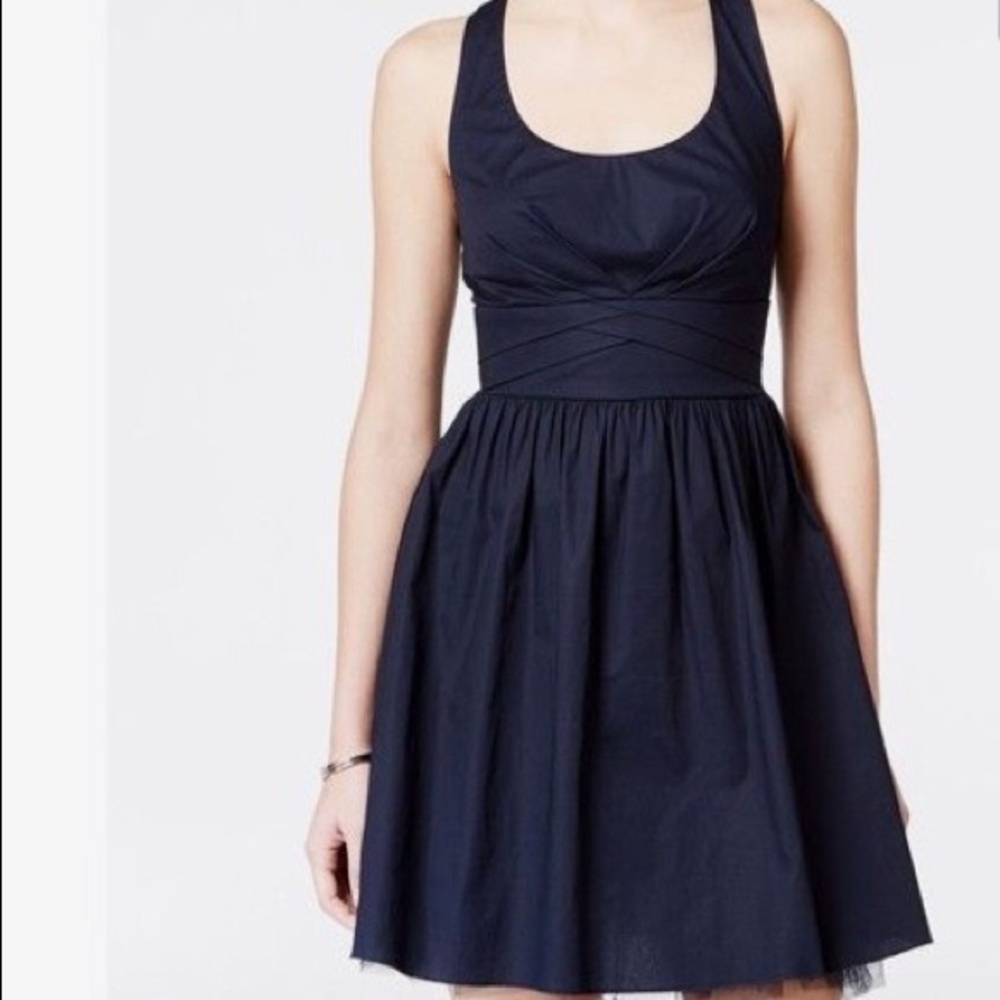 Crystal doll cris cross bow dress in Navy