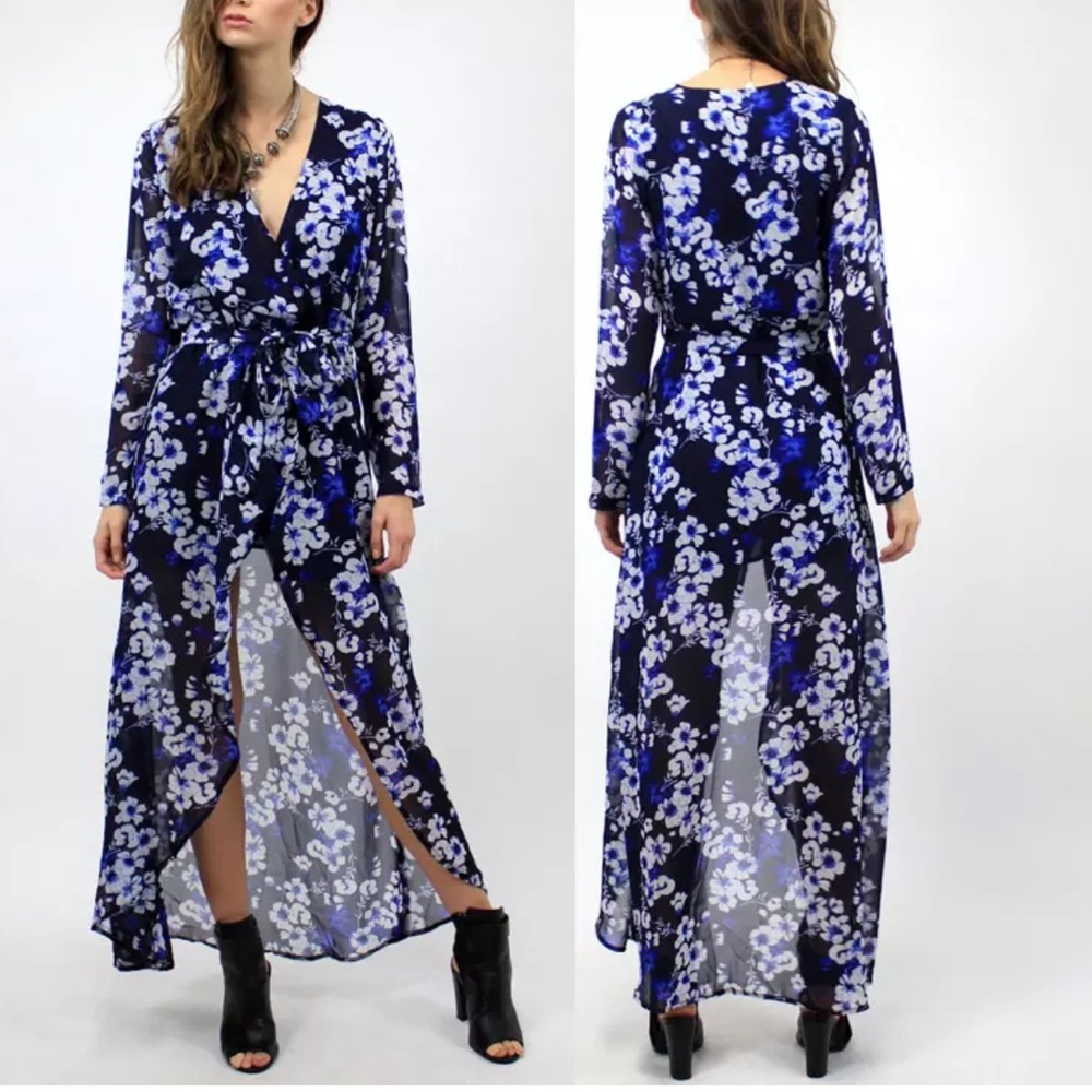 WRAP DRESS Swingy Long Draped Kimono Bohemian Gown - Picture 3 of 6