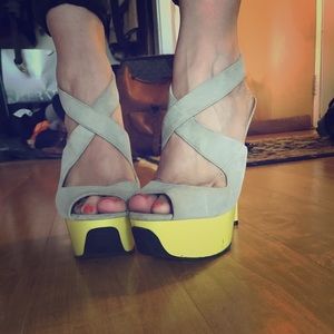 ASOS suede platform lime accent pumps.