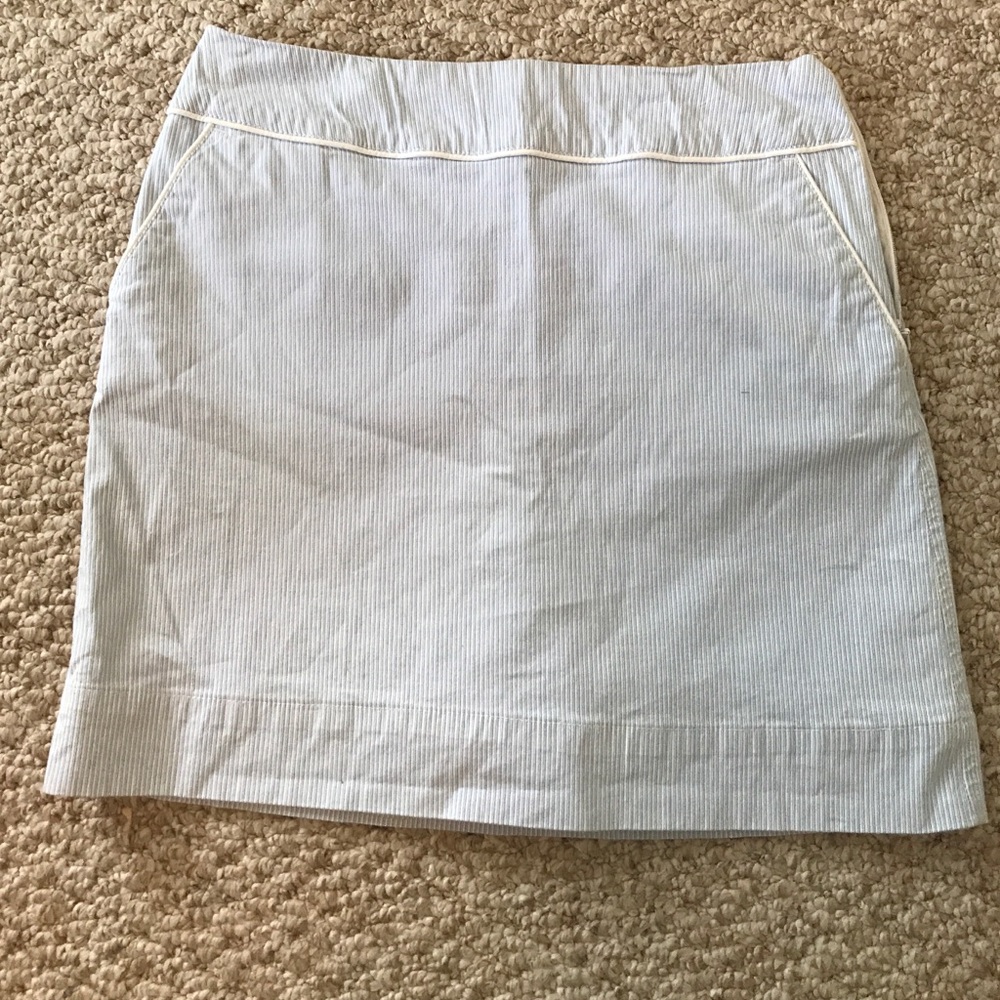 Blue and white seersucker skort