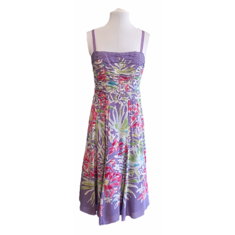 {Nanette Lepore} Floral Silk Ruched Bow Back Dress