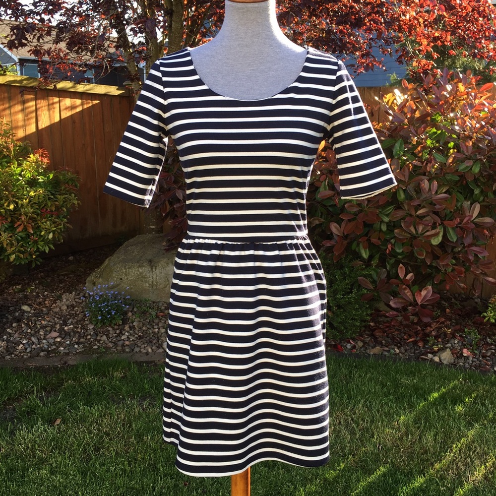 ✨ Gap Striped Navy Blue White Skater Dress