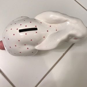 A Tiffany & Co. pink and white bunny piggy bank