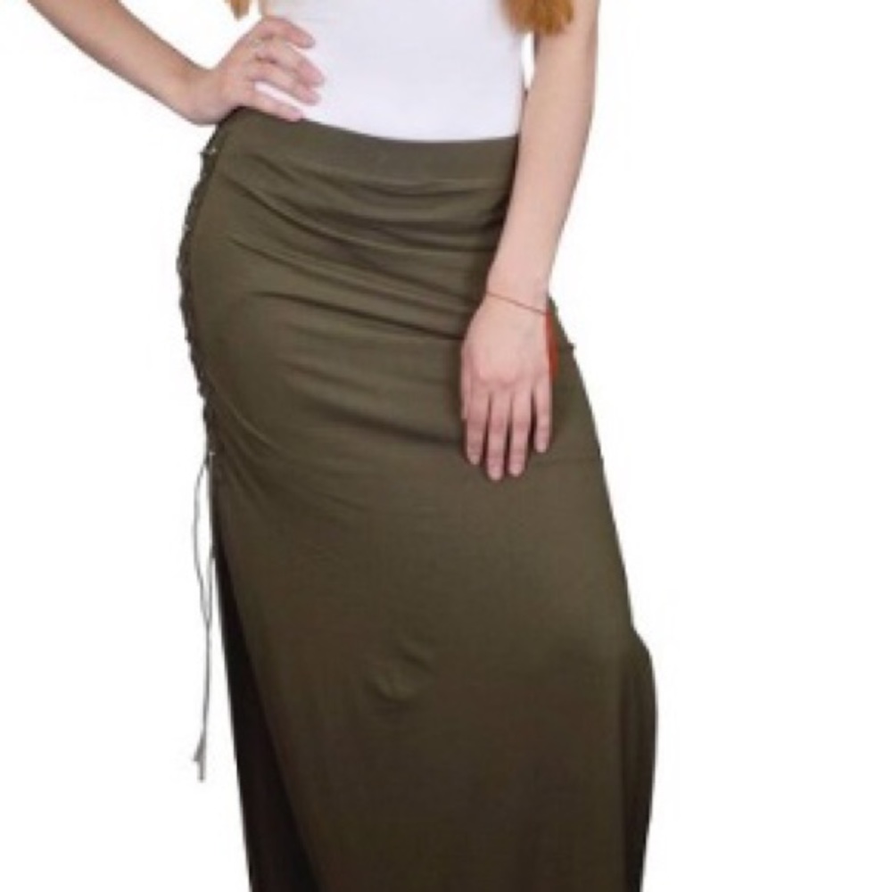 Olive Green Skirt with Laced Side - Picture 4 of 4