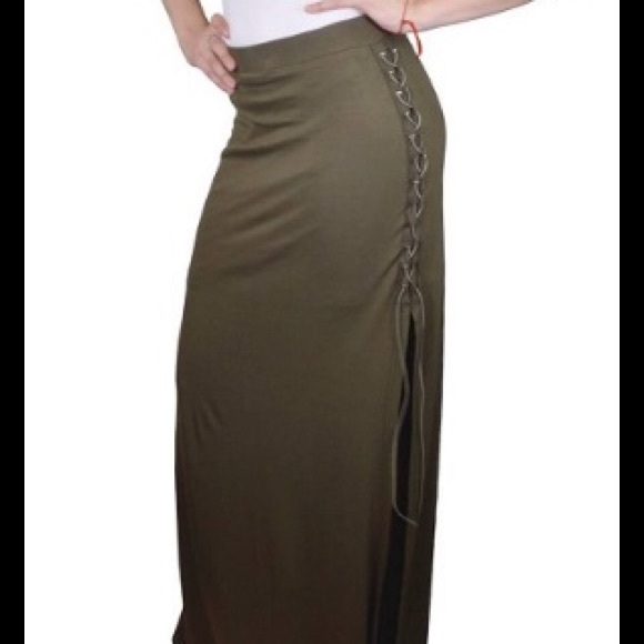 Dresses & Skirts - Olive Green Skirt with Laced Side