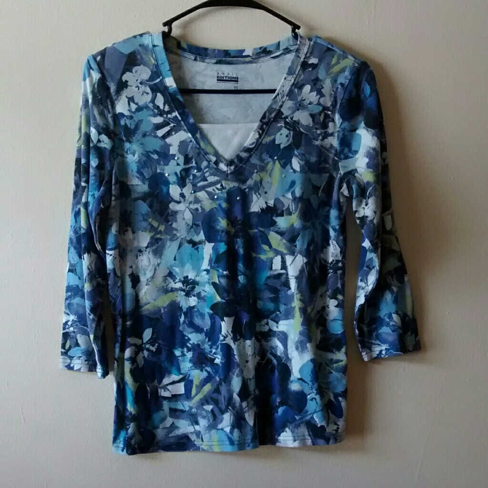 Blue Floral Abstract 3/4 sleeve shirt