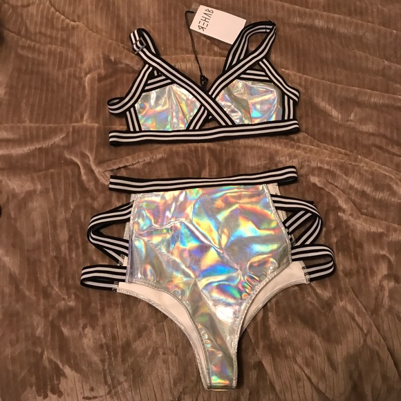 UNIF Tops - SOLD - DollsKill Holographic two piece set