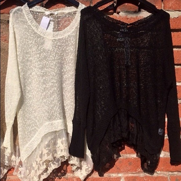 LF black sweater with lace bottom - Picture 2 of 3