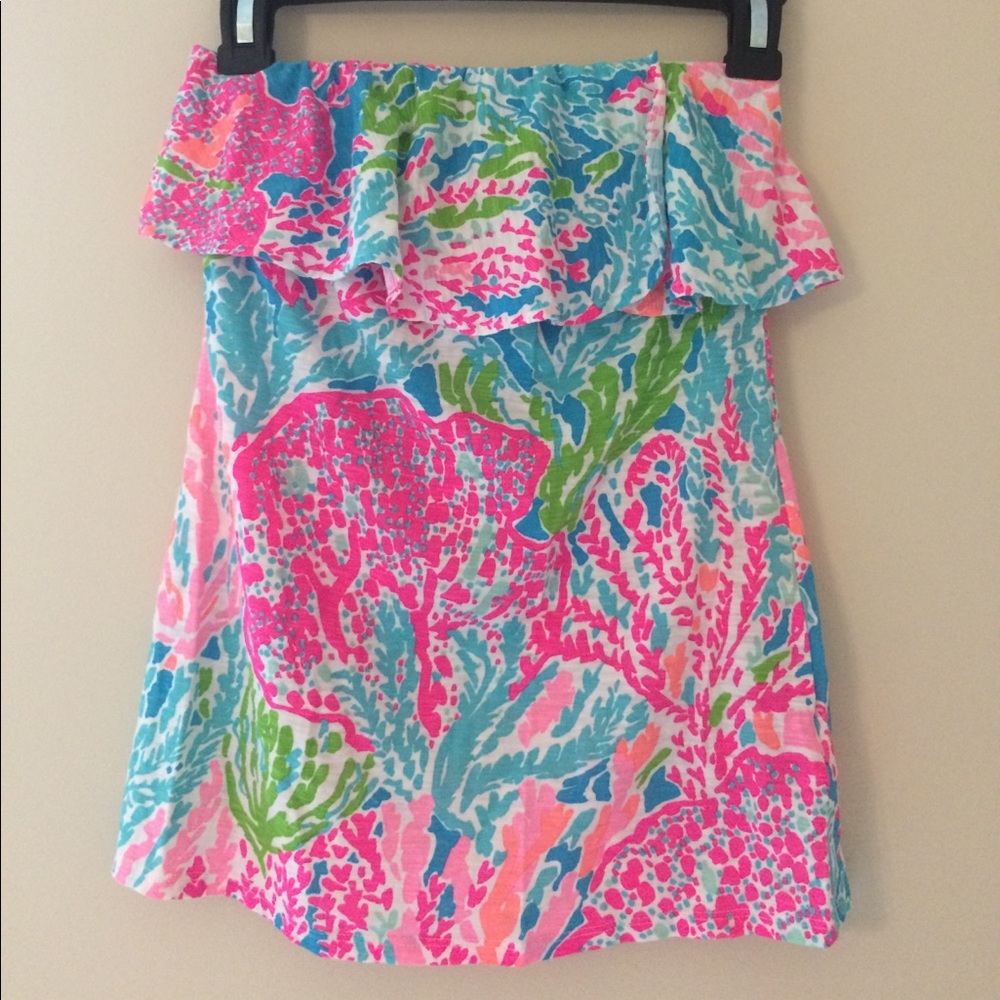 Lilly Pulizter Lets ChaCha ruffle strapless top