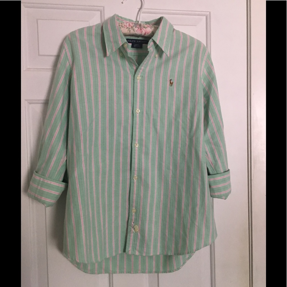 Ralph Lauren Pink and Green Striped Button Up
