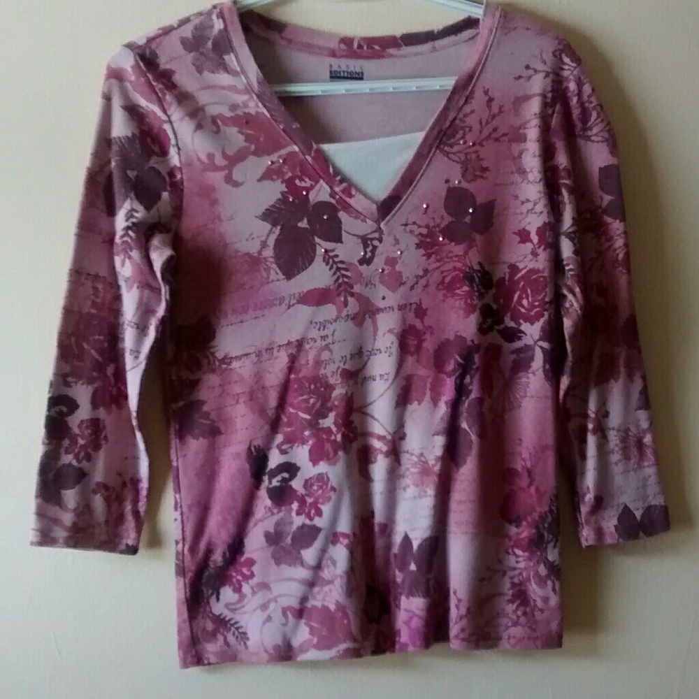 Pink Floral & French 3/4th sleeve shirt