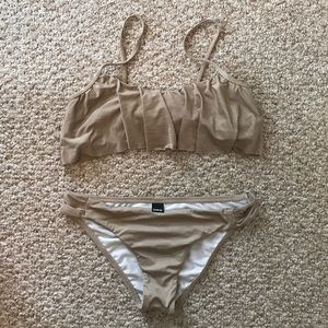 Hurley tan ruffle scoop bikini w/ bottoms