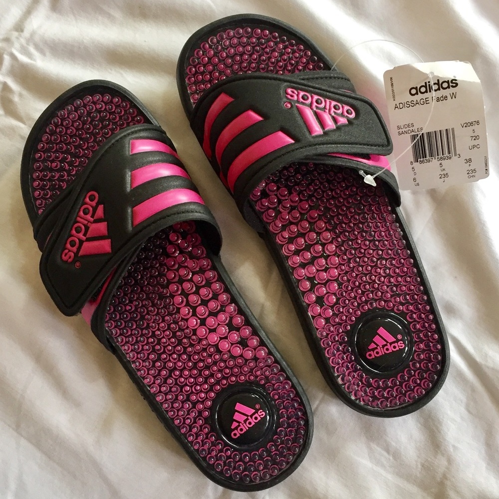Adidas NWT Pink and Black Slides Sandals