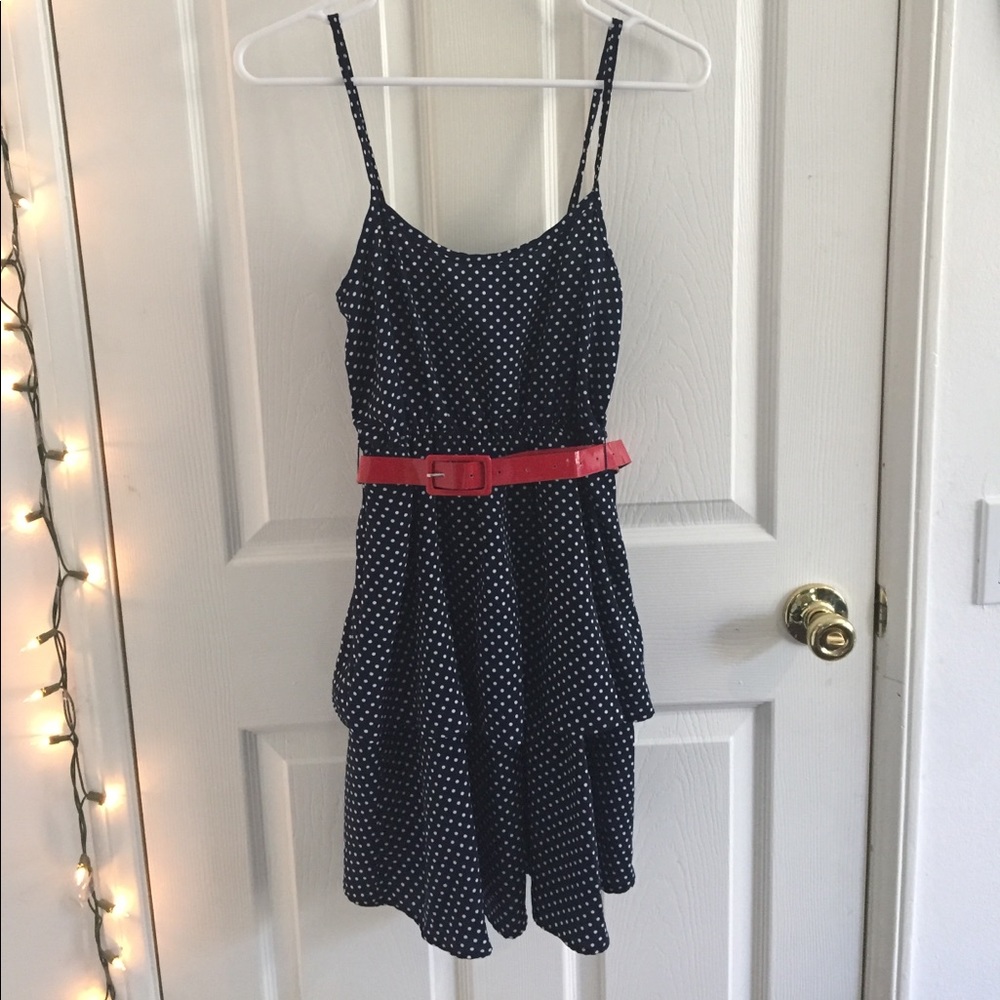nautical inspired navy blue polka dot dress