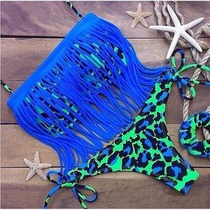 Leopard fringe bikini
