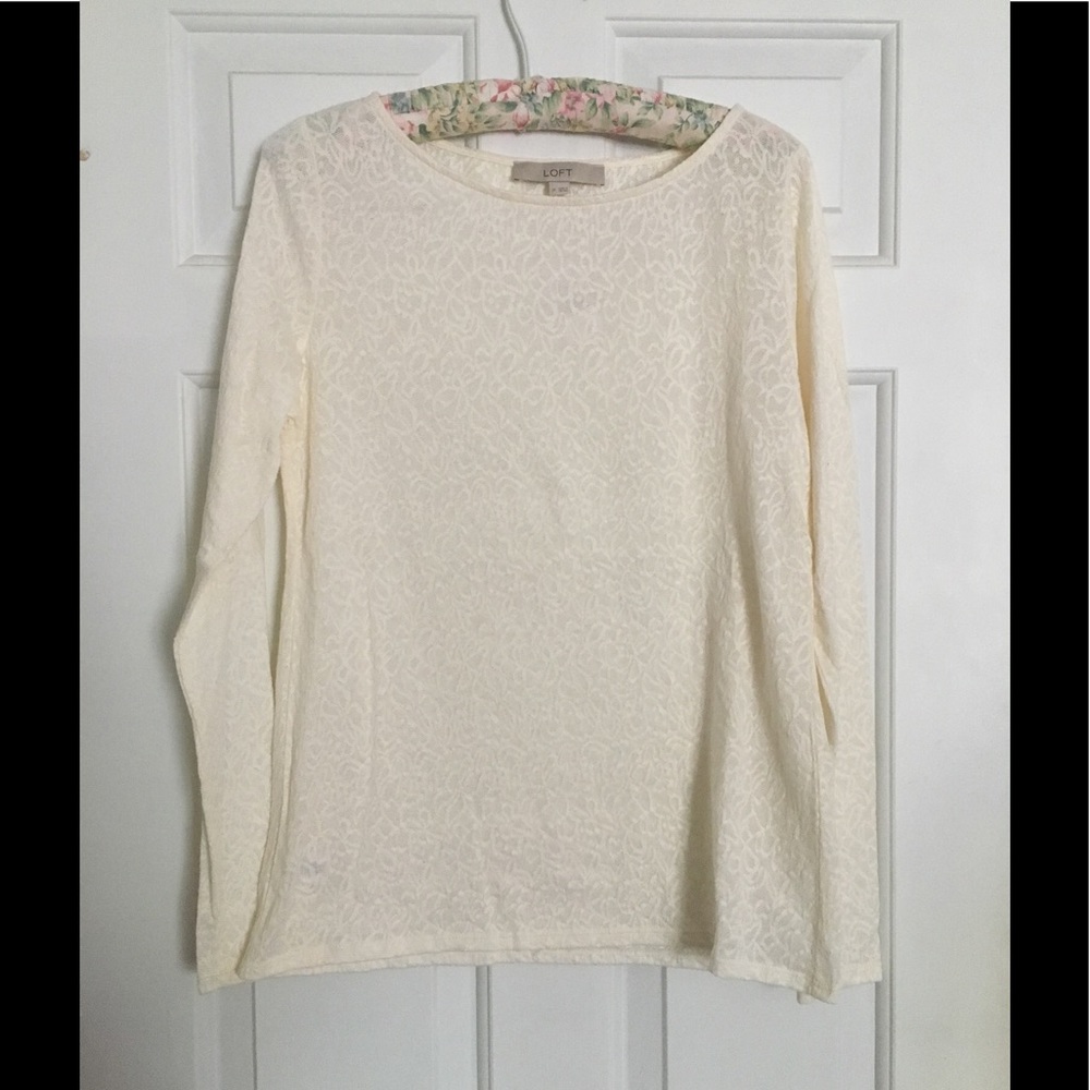 Ann Taylor Loft Cream Long Sleeve Shirt