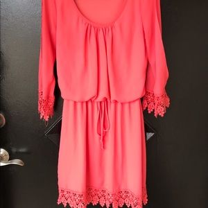 Coral Crochet Trim Dress
