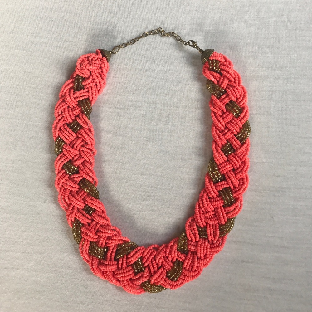 Coral and gold braided necklace