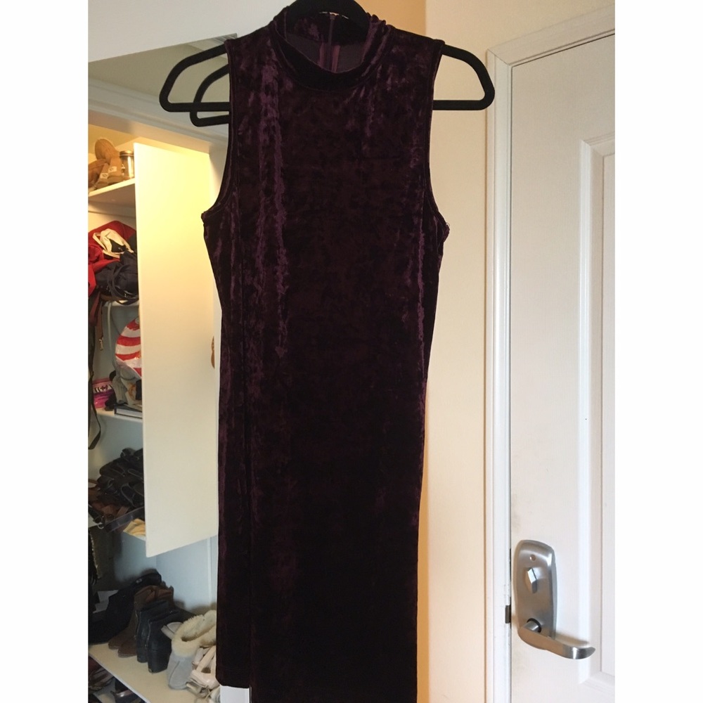 Purple velvet mock neck dress