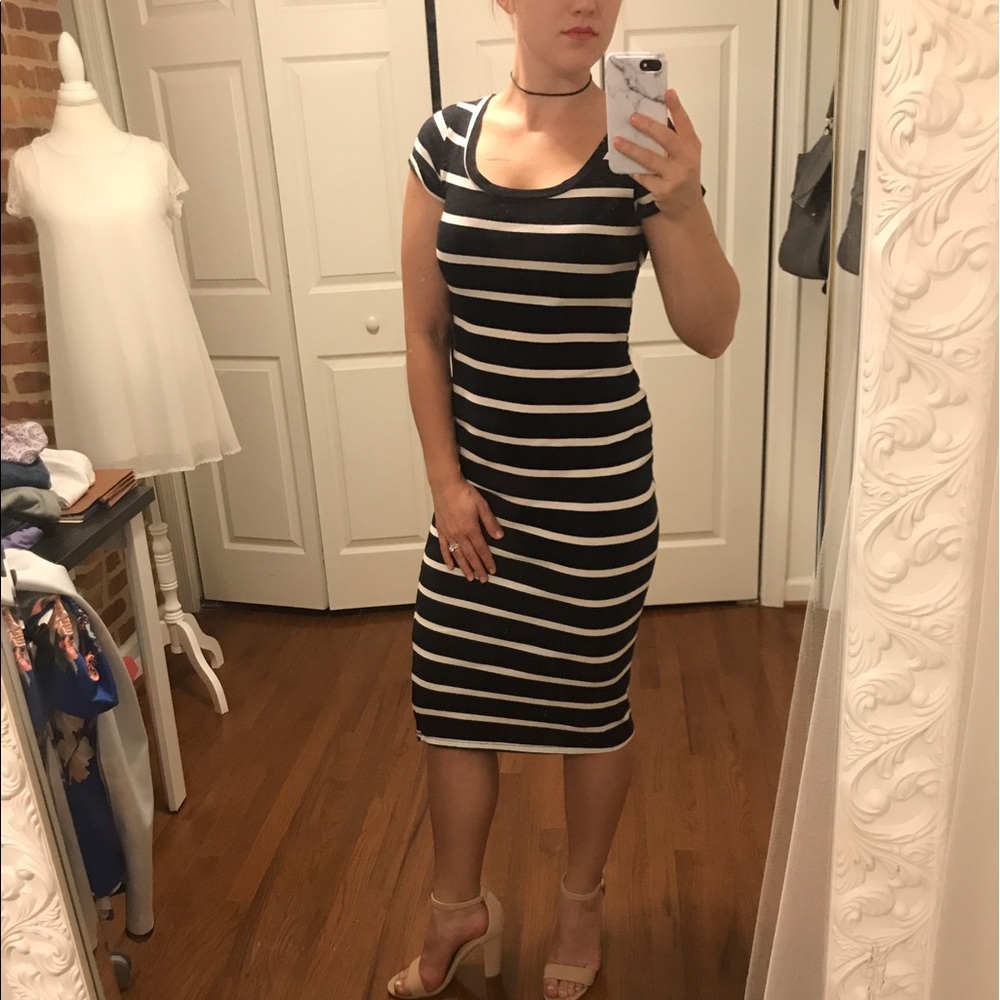 Black and white striped midi dress