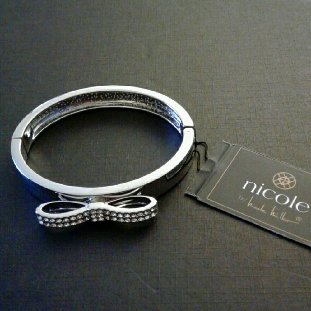 Nicole Miller Silver Diamond Bow Bangle