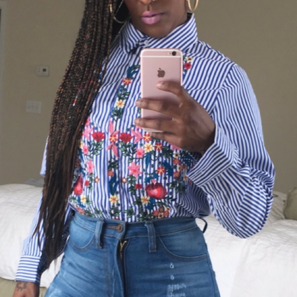 Striped Embroidered Blouse