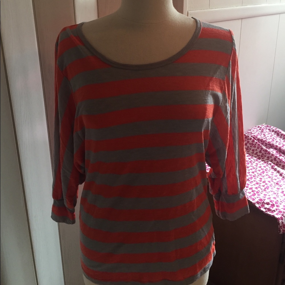 Grey and orange stripped shirt