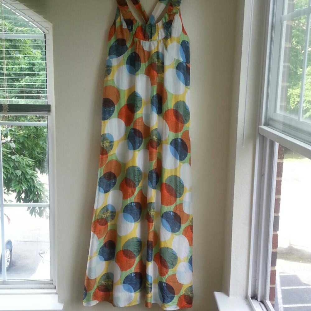 Garnet Hill Silk Maxi Dress Circle Dot Print