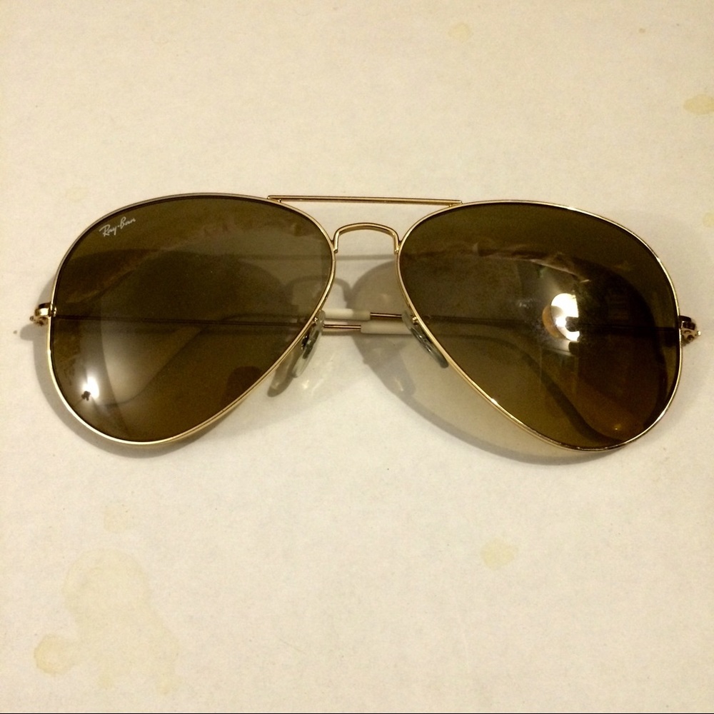 RayBan gold metal aviator with white tips