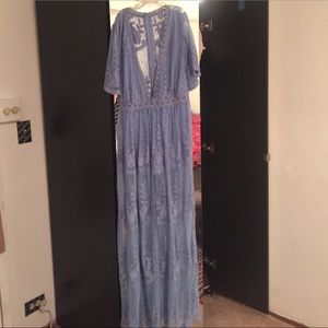NEVER WORN w. Tags Deep v maxi laced ROMPER- blue