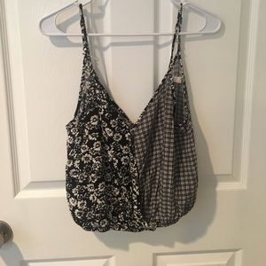 Half floral half plaid top