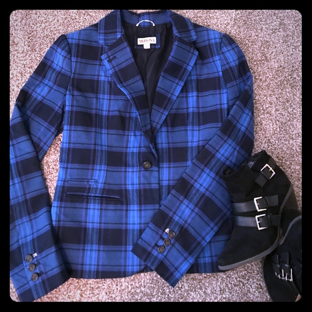 Blue plaid blazer