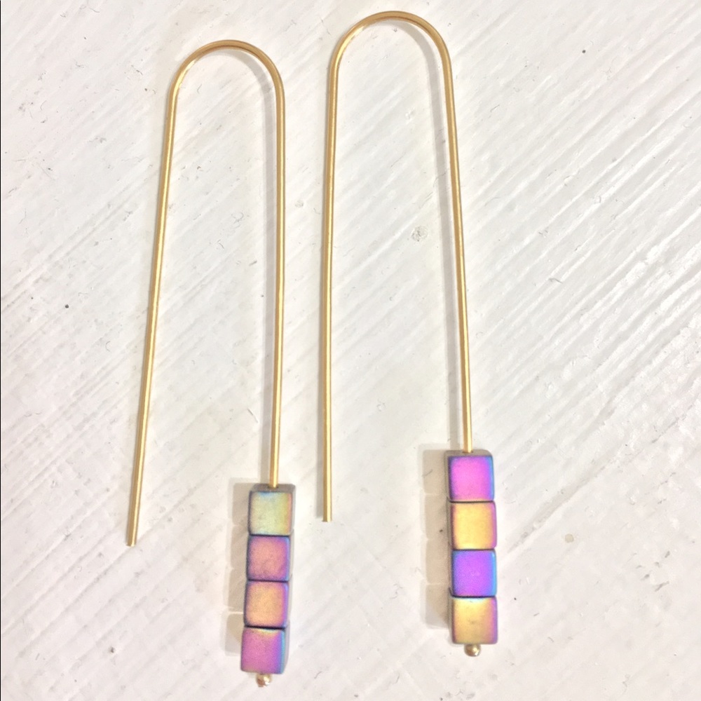 Gorgeous Hematite Cube beads drop earrings multi! - Picture 2 of 5