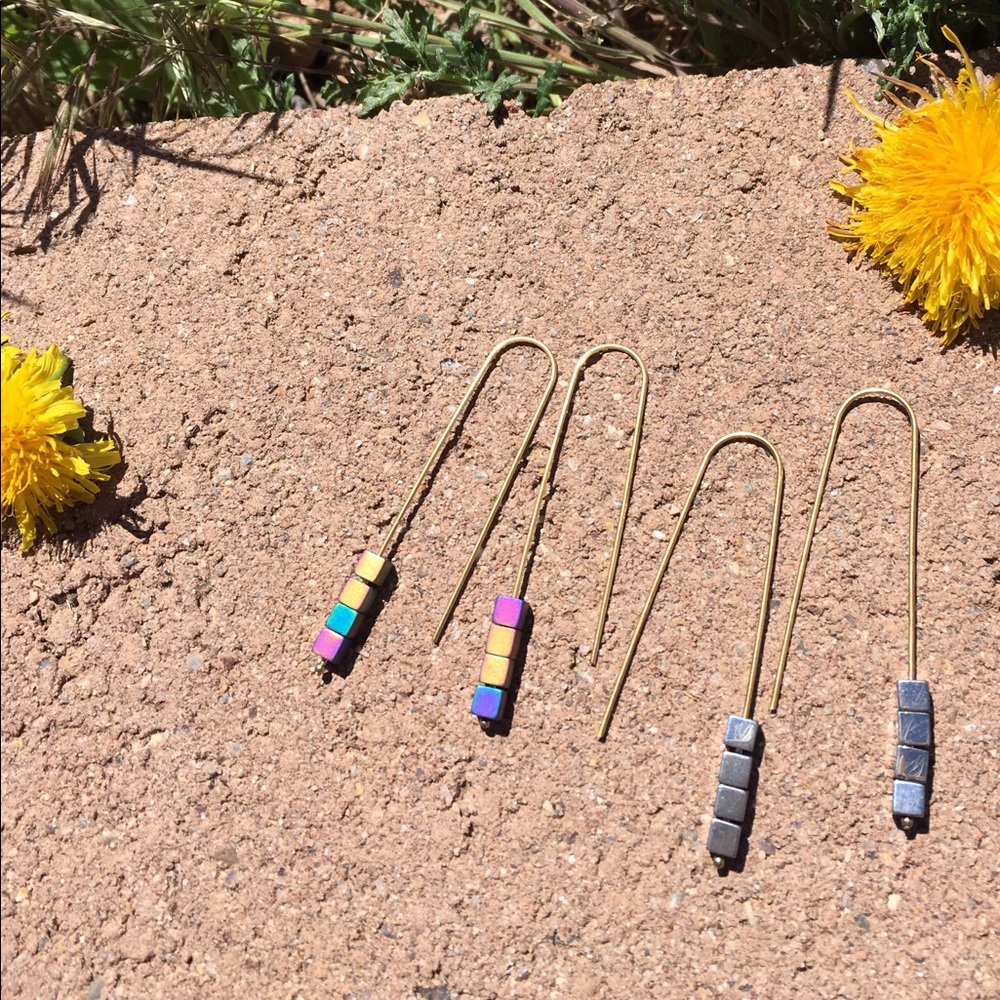Gorgeous Hematite Cube beads drop earrings multi! - Picture 4 of 5