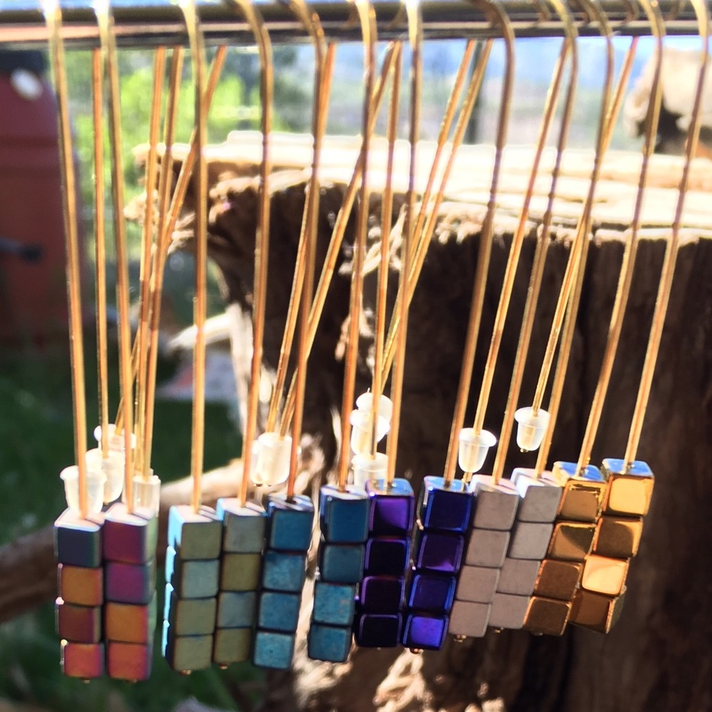 Gorgeous Hematite Cube beads drop earrings multi! - Picture 5 of 5