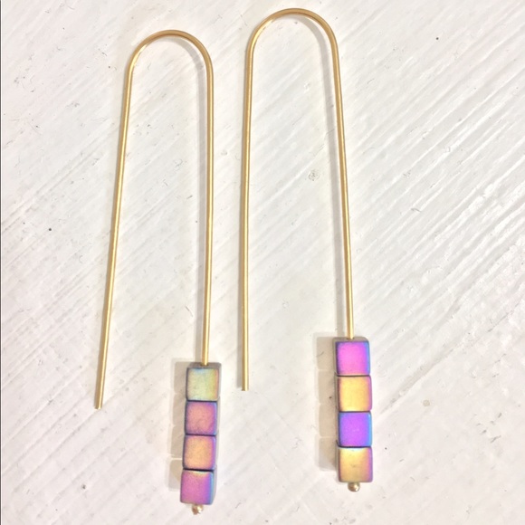 Gorgeous Hematite Cube beads drop earrings multi! - Picture 2 of 5