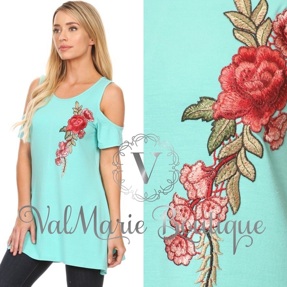 Aqua Rose Cold Shoulder Top - Picture 2 of 3