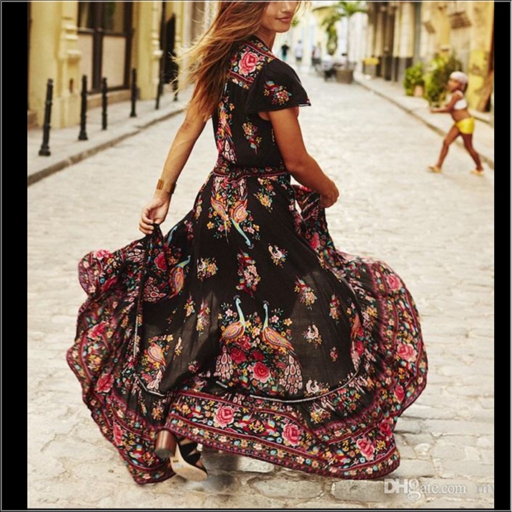 🎉HP🎉Boho Chic Ruffle Maxi Dress Tassel Tie S-XL - Picture 2 of 7