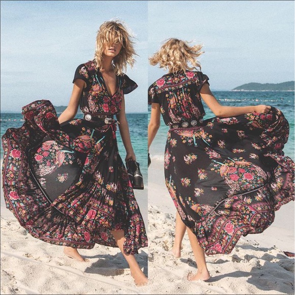 🎉HP🎉Boho Chic Ruffle Maxi Dress Tassel Tie S-XL - Picture 3 of 7