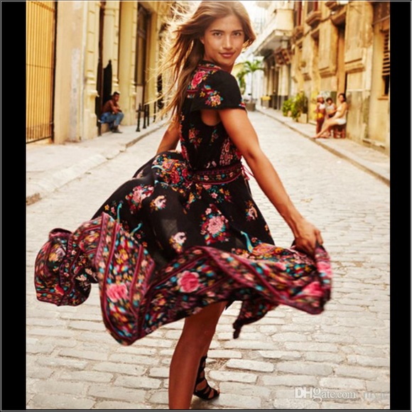 🎉HP🎉Boho Chic Ruffle Maxi Dress Tassel Tie S-XL - Picture 6 of 7