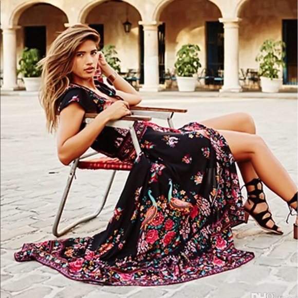 🎉HP🎉Boho Chic Ruffle Maxi Dress Tassel Tie S-XL - Picture 7 of 7