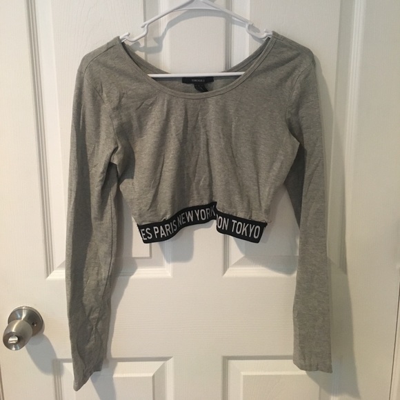 Grey Long Sleeve Crop w Black Band - Picture 1 of 1