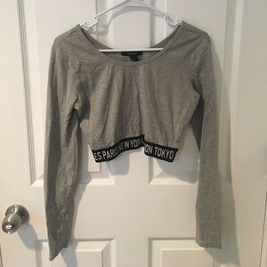 Grey Long Sleeve Crop w Black Band