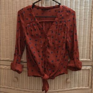 Button Up Tied Polka Dot Shirt