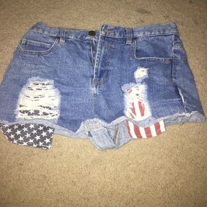 American flag demin high waisted shorts