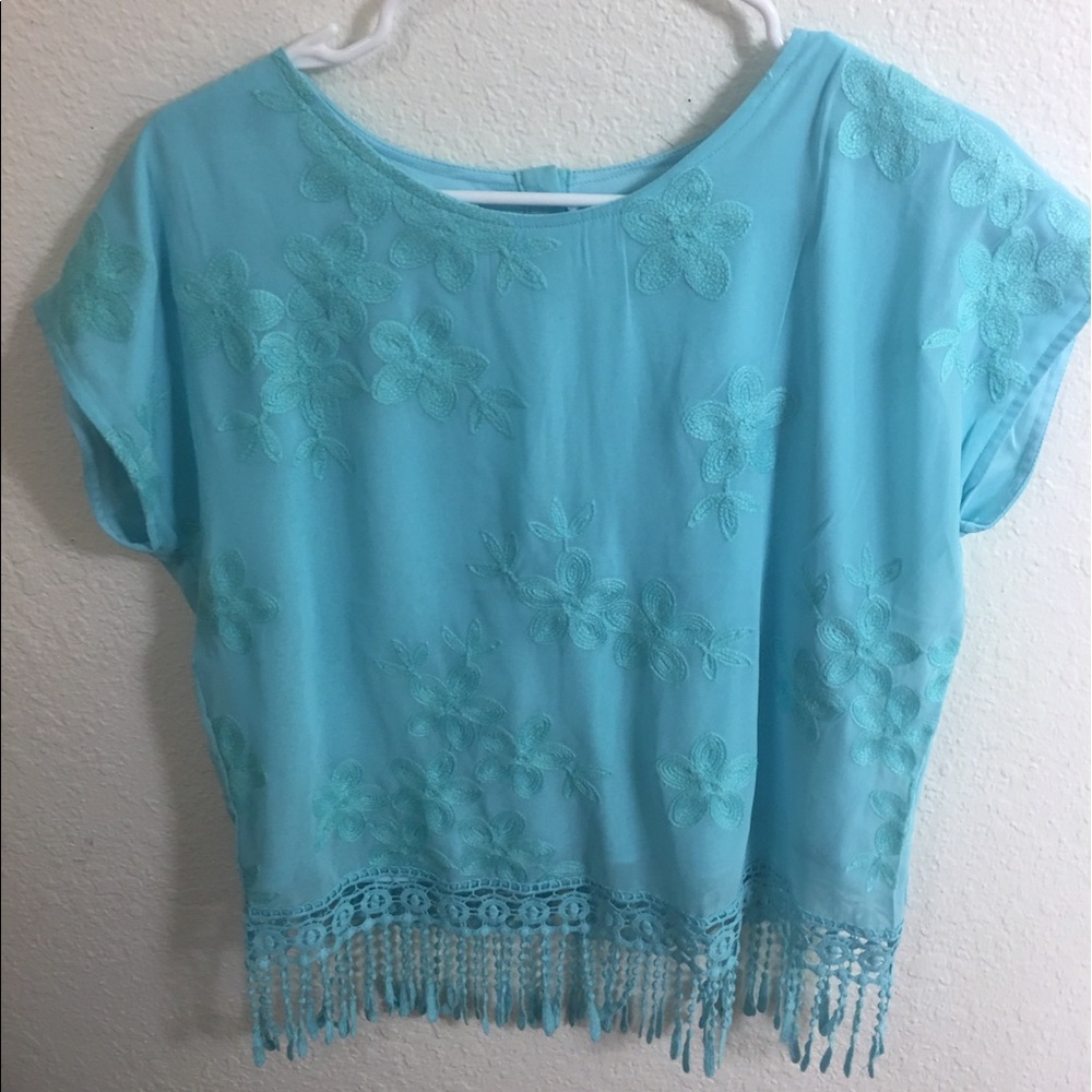 Lace blue floral top