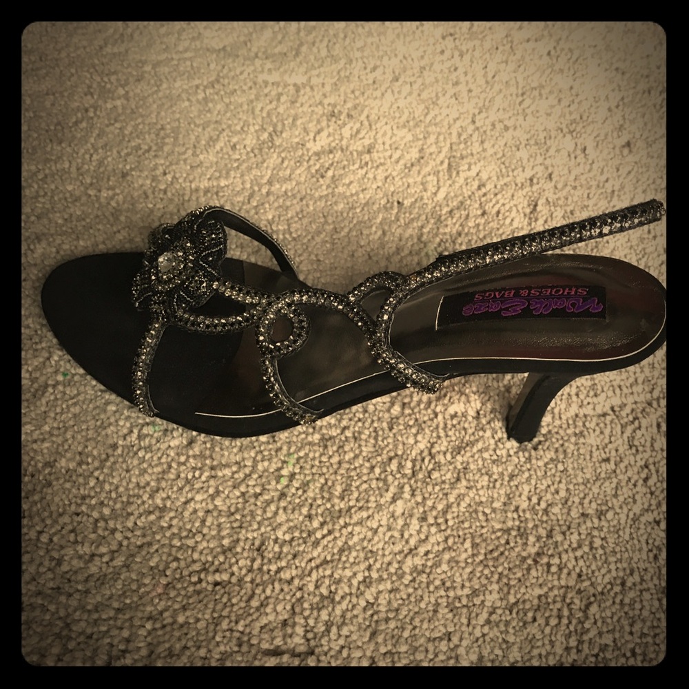 Brand New Black Rhinestone Sandal Heels 8
