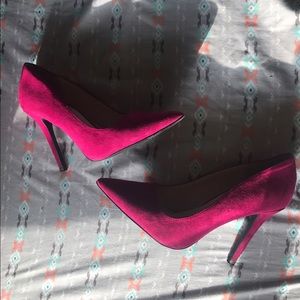 Magenta/Fuschia Suede Pumps Dark Pink Heels