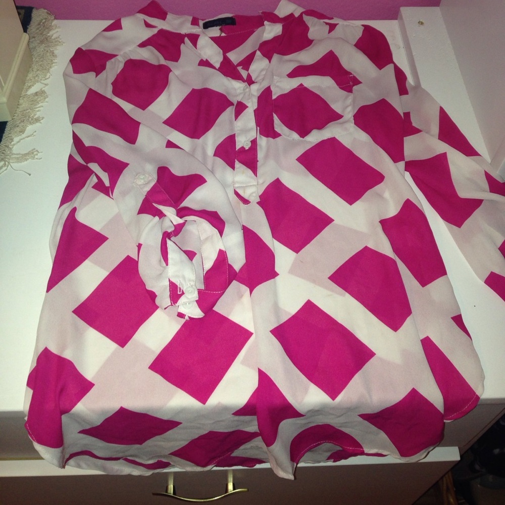 Pink and White button Down Blouse